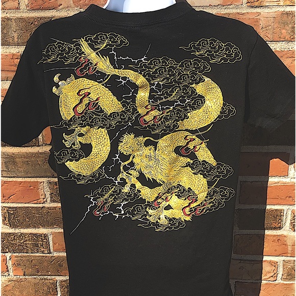 Joye 100% Cotton Gold And Silver dragon TShirt. Designs On Front And Back Size M - Picture 4 of 12